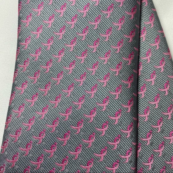 SUSAN G. KOMEN For The Cure Neck Tie, 59”, Grey, Pink Ribbons GENUINE - Picture 3 of 5